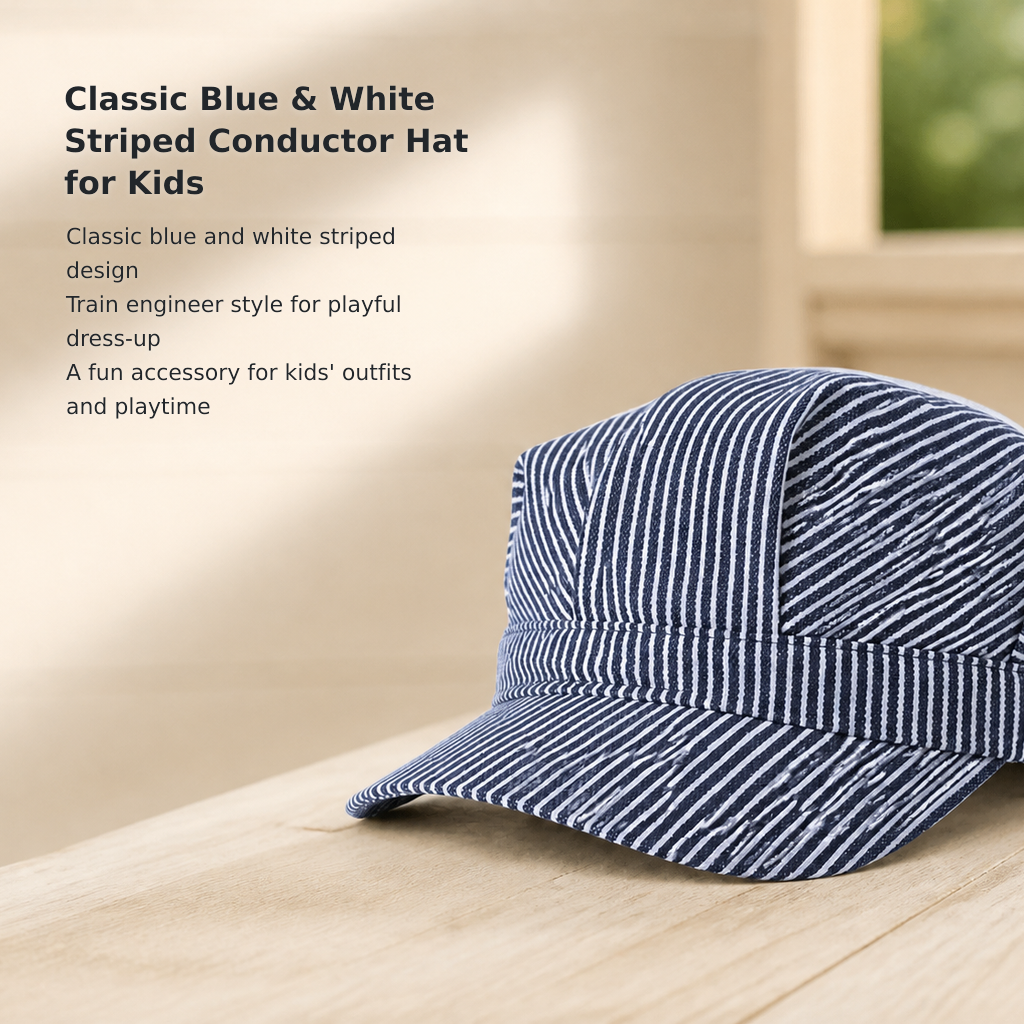 Kids’ Classic Blue and White Striped Train Engineer Hat