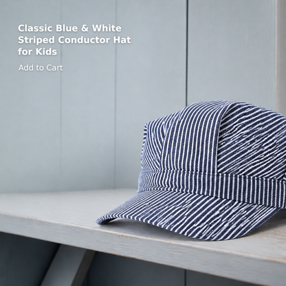 Kids’ Classic Blue and White Striped Train Engineer Hat