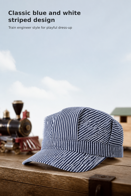 Kids’ Classic Blue and White Striped Train Engineer Hat