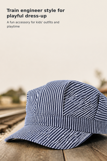 Kids’ Classic Blue and White Striped Train Engineer Hat