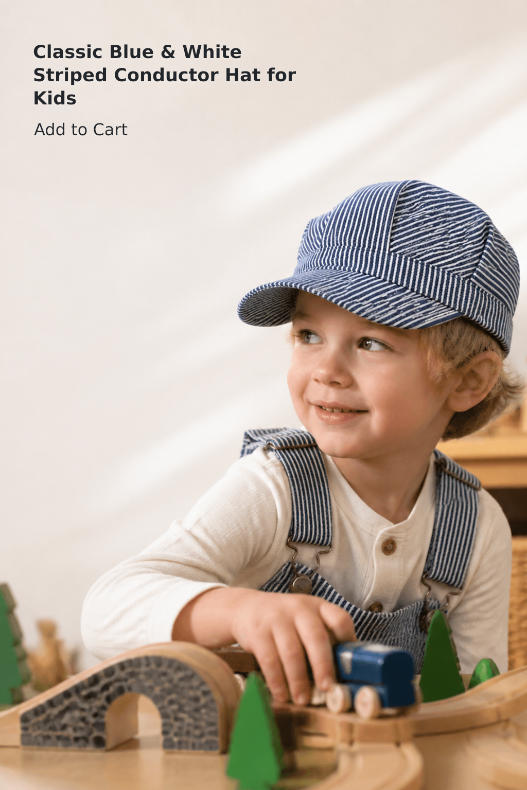 Kids’ Classic Blue and White Striped Train Engineer Hat